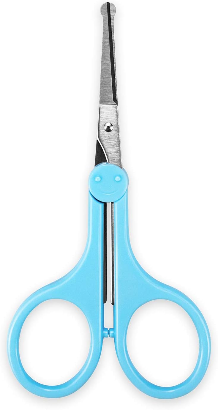 Eyebrow Scissors, Small Scissors for Facial, Nose, Eyebrow, Mustache, and Beard Hair Trimming & Grooming, Safety Edge, Blue Long Cap