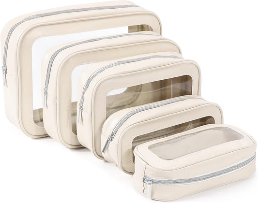 5PCS Diaper Bag Organizer Pouch Set, TSA Approved Toiletry Bag,Clear Waterproof TPU Makeup Bag Set Travel Organizer Bags for Women and Kids