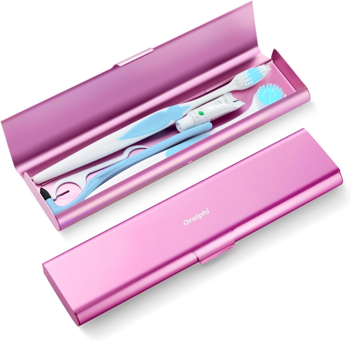 Wider Aluminum Toothbrush Travel Case, Portable Travel Toothbrush Holder, Durable Manual Toothbrush Box Container for Traveling, Bathroom, Camping, Business Trip, Pink