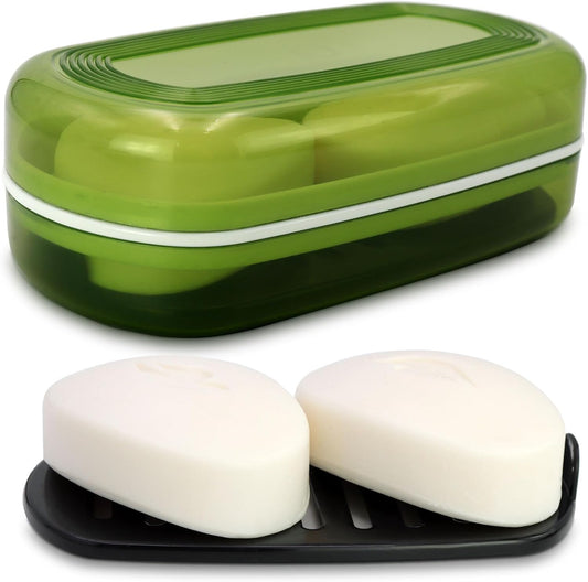 Solid Shampoo Bar Holder, Large Bar Soap Holder, Travel Soap Container, Soap Box with Draining Layer, Soap Case for Bathroom, Traveling, Gym, Camping (Green Style-1-Large)