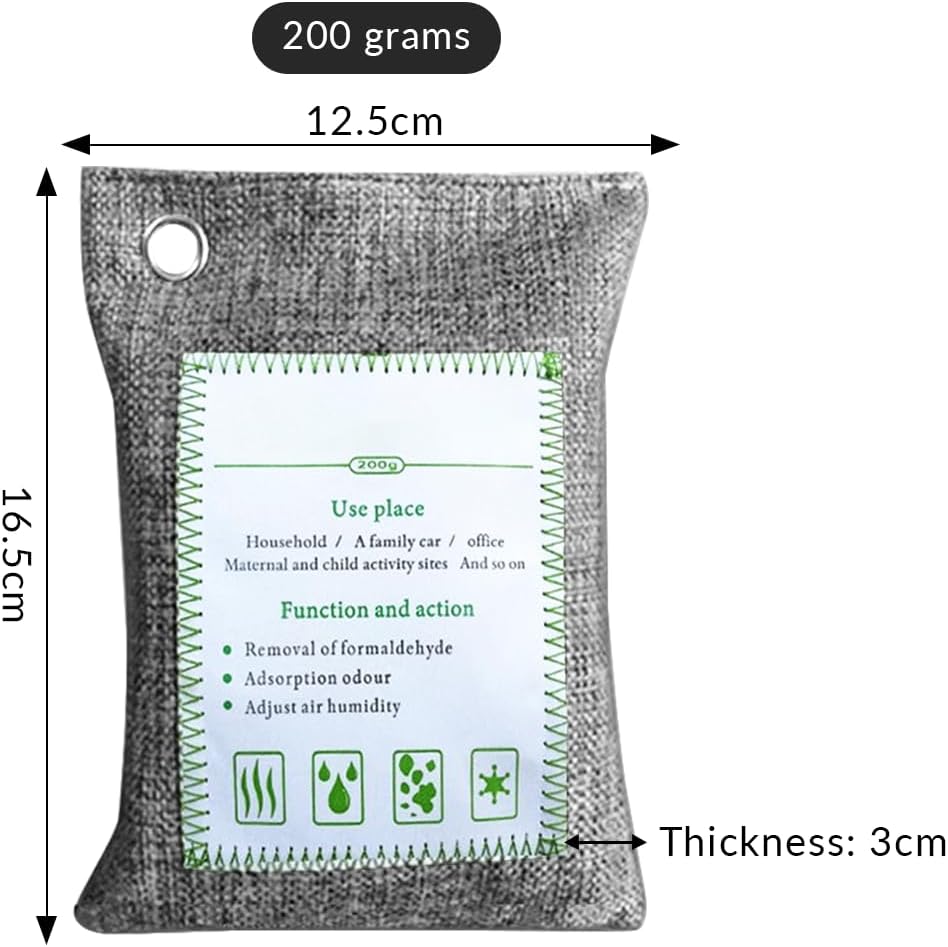 4 Pack charcoal odor absorber,Bamboo Charcoals Air Purifying Bag Charcoals Deodorizer Eliminator for Strong Odors in Car, Closet, Shoe, Basement (200G*4 Pack Gray-3, Unscented)