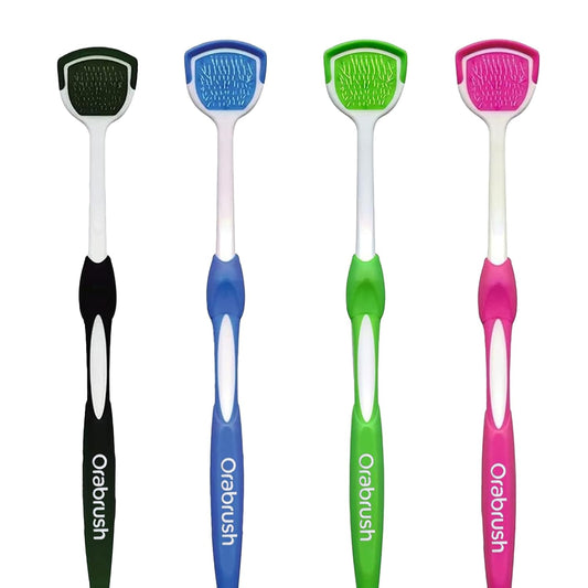 Soft Bristles Tongue Brush for orabrush - Gentle on Gag Reflex,Ergonomic Design, Freshens Breath for Improved Dental Hygiene,4 Tongue Scrapers - 4 pack
