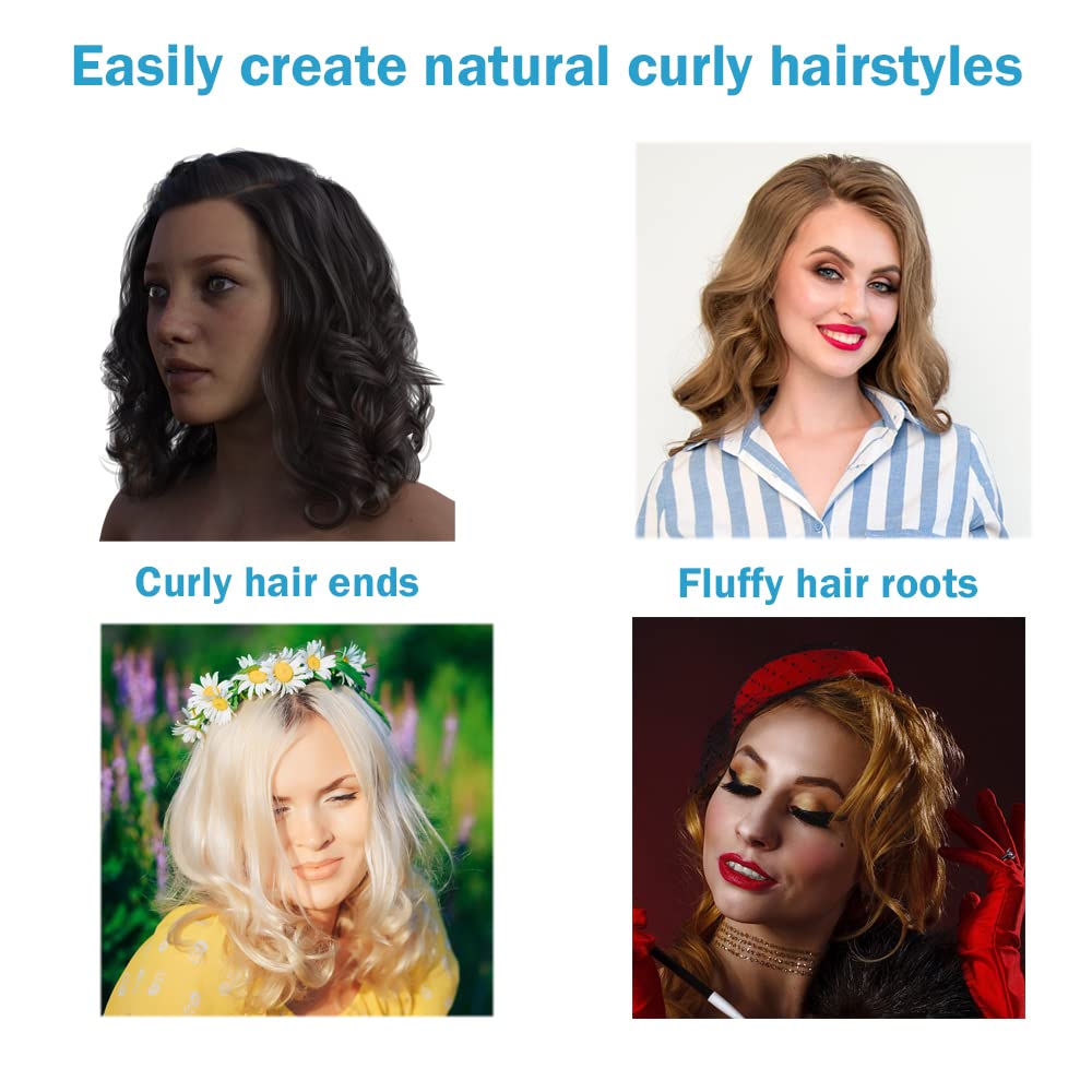 12PCS Plastic Roller Hair Curler for Medium Short Hair, Heatless Roller Hair Curler for Bangs, Create Natural Curly Hairstyle, Blue