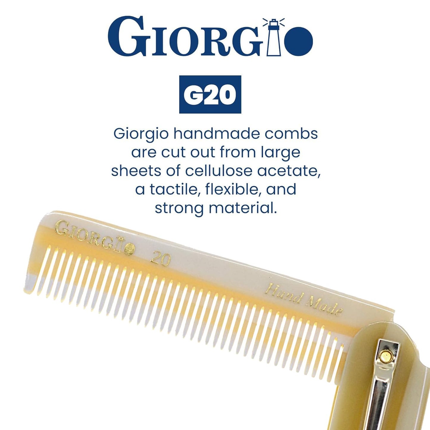 Giorgio G20 IVY Folding Fine Tooth Mustache and Beard Comb 6.5 Inches - Sawcut and Hand Polished Ivory Styling and Travel Comb for Everyday Hair Care
