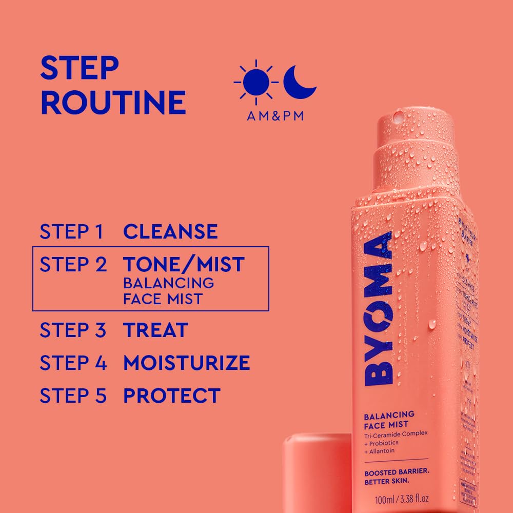 BYOMA Balancing Face Mist - pH Balanced Face Toner with Ceramides, Probiotics & Allantoin - Alcohol Free Toner Spray - Balance, Soothe & Refresh Throughout The Day - 3.38 fl. oz