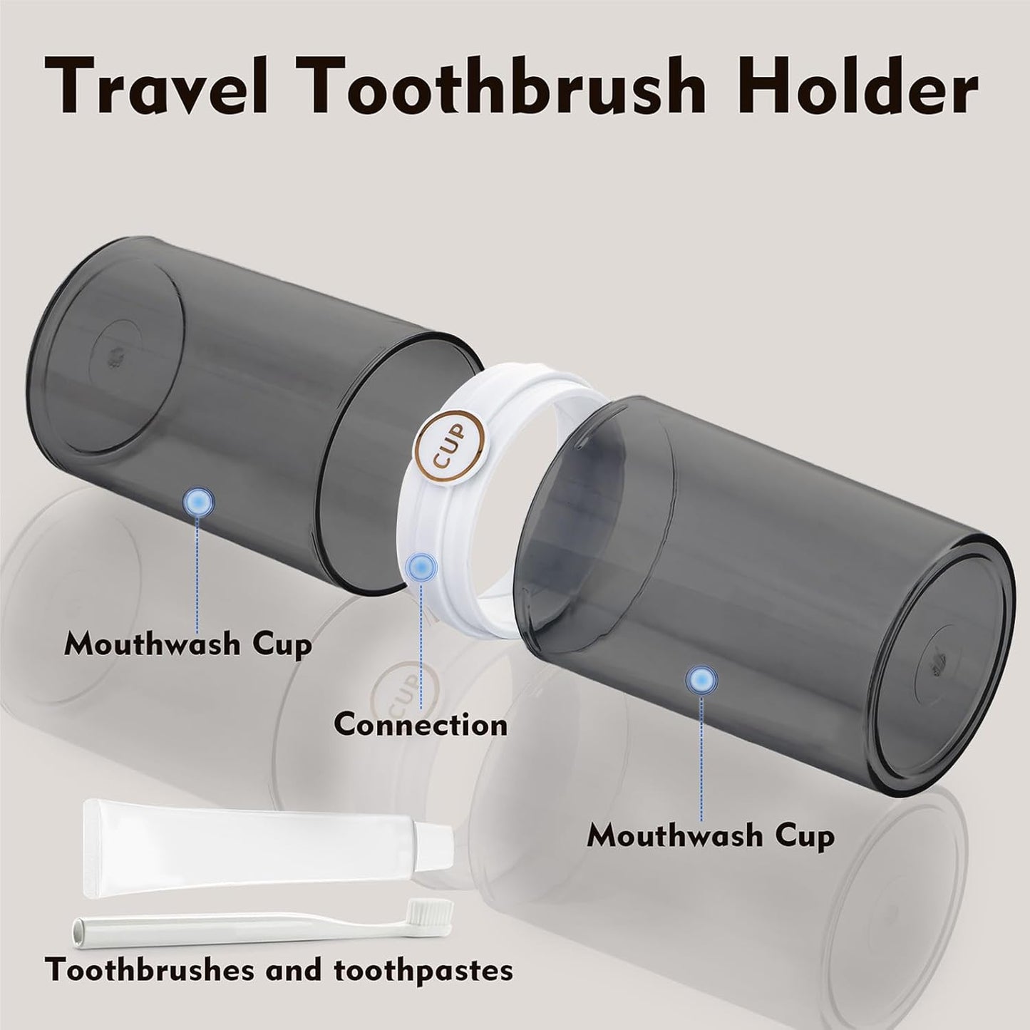 Yeeco toothbrush travel case, 2 pcs Transparent Black Portable Toothbrush Cover with Mouthwash Cup, Tooth Brushing Holder for Home School Camping Travelling, 8.1 x 2.6 inches,Clear Black