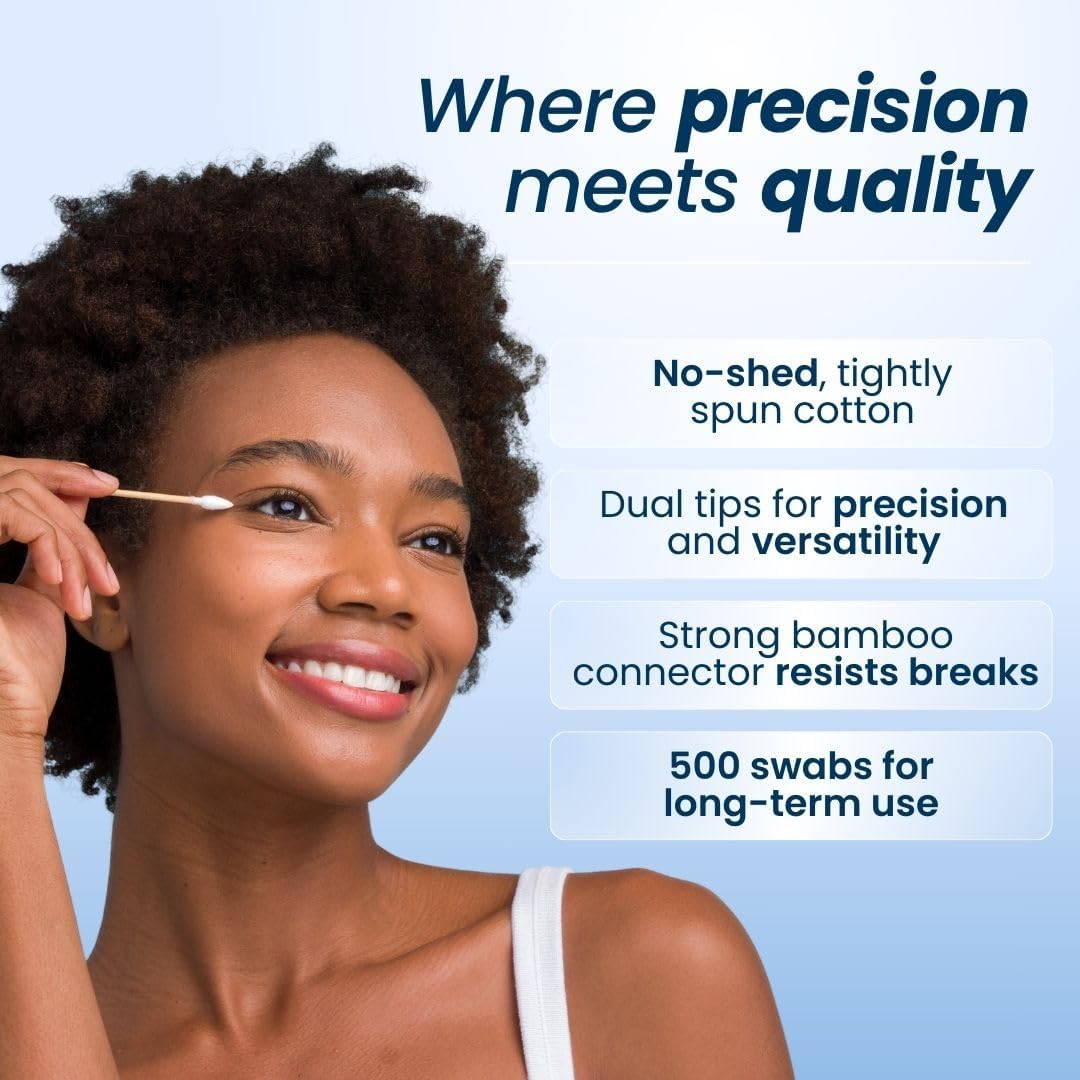 Clean Skin Club Clean Swabs, 2 Pack, 1000 Total Count, One Pointed Tip, Biodegradable + Organic Cotton & Bamboo, Makeup & Nail Polish EyelinerTouch-ups, Ear Cleaning QTips, Sterile, Hypoallergenic