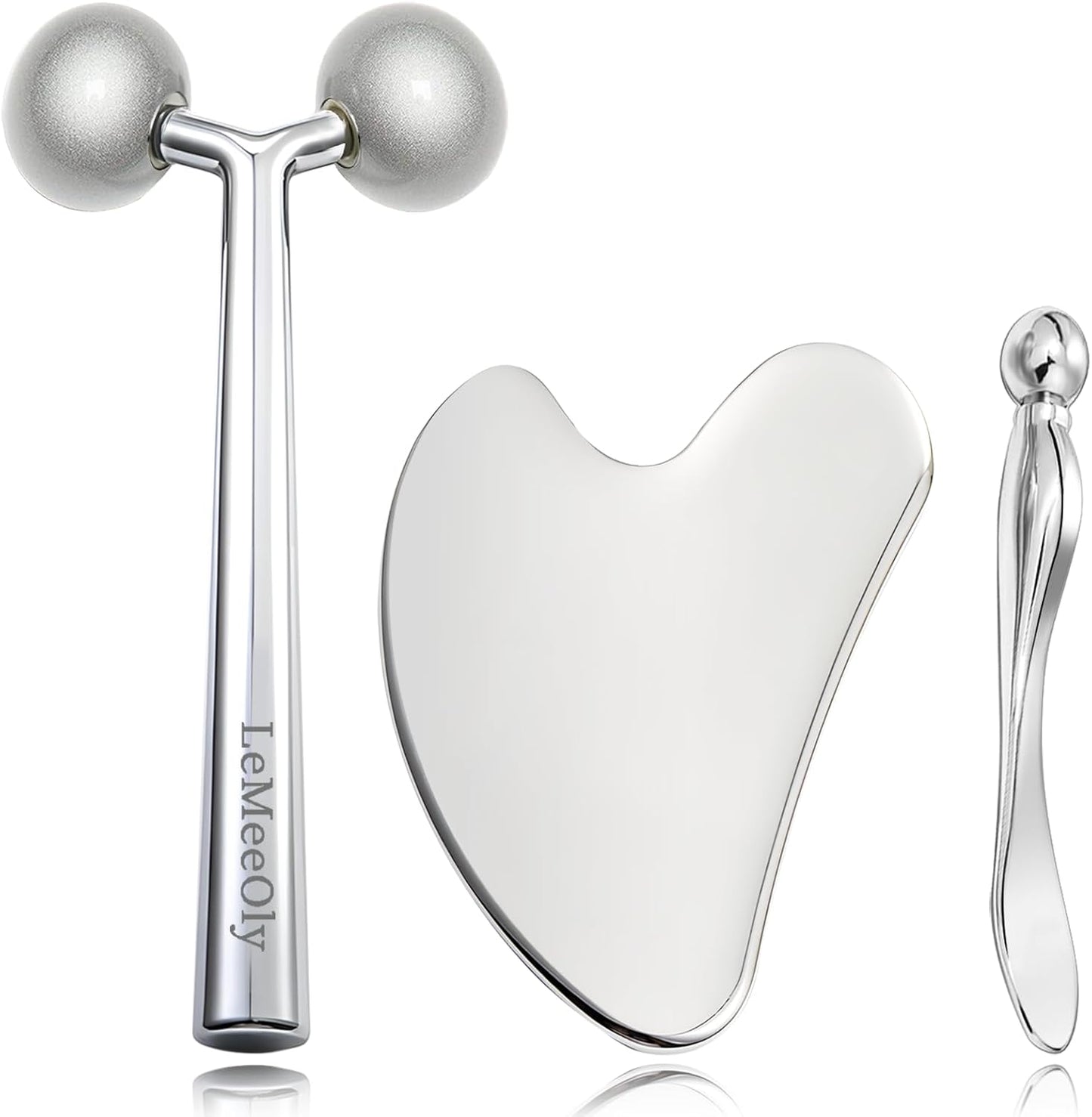 2Pcs Gua Sha Facial Tools Stainless Steel, Detailer GuaSha Set for Face Neck, Natural Skin Care Metal Gua Sha Lymphatic Drainage Face Massage Tool, Gift for Women (Heart Guasha Set)