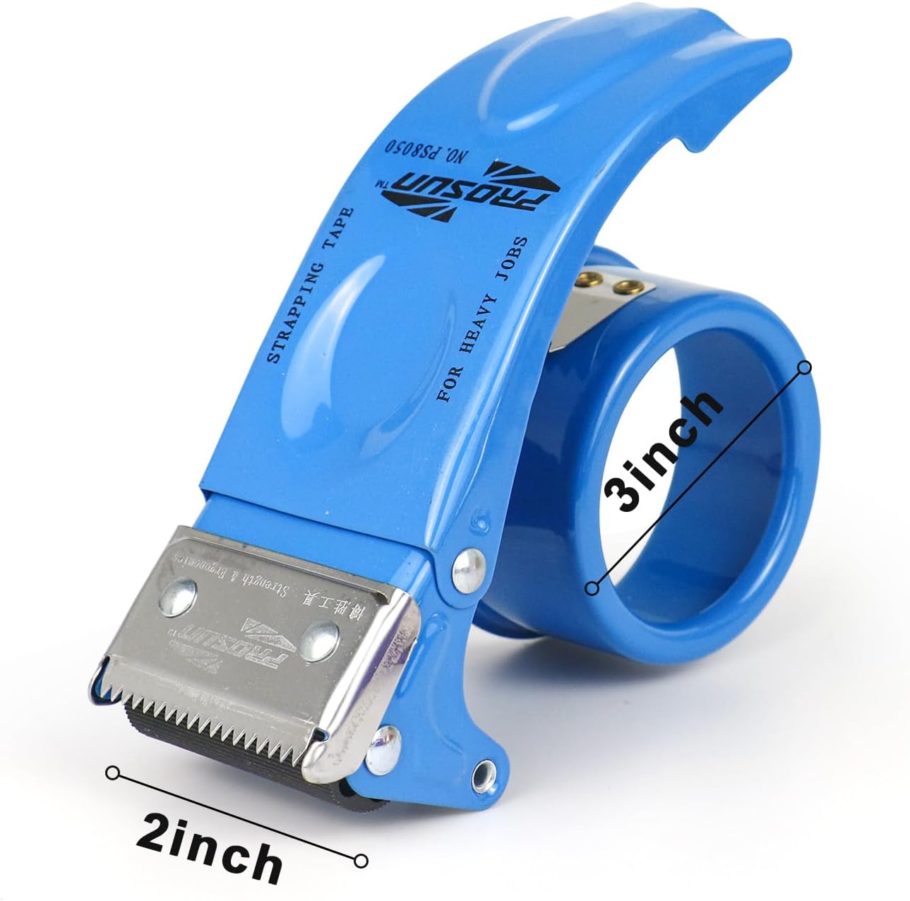 BOMEI PACK Metal Packing Tape Dispenser, 2inch Heavy Duty Handheld Heavy Tape Dispenser, 2Pcs, Blue