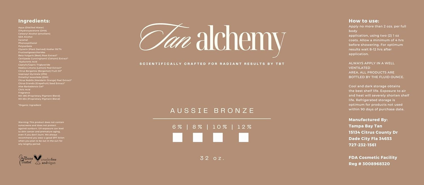 Tan Alchemy, Aussie Bronze 32 oz of 12%, Dark DHA Sunless Airbrush Spray Tanning Solution (32oz)