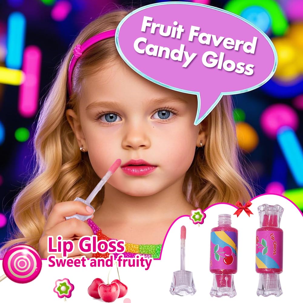 Cute Lip Gloss for Kids, 6PCS Glitter Girls Lip Gloss Set with Shape of Candy, Assorted Flavors Hydrating Lip Balm Party Favor Make-up for Girls and Teens Ages 8-12