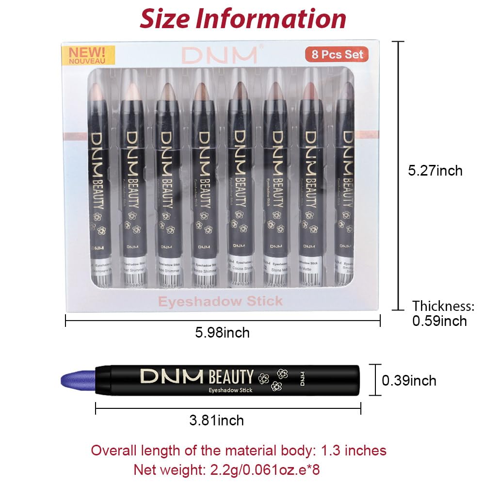 evpct 8Pcs Cream Eye Shadow Brightener Sticks Set for Eyes, Sand Orchid Rose Desert Ginger Caramel Midnight blue Blue Glitter Shimmer Matte Liquid Pencil Eye shadow Applicator Stick Palette Makeup 04