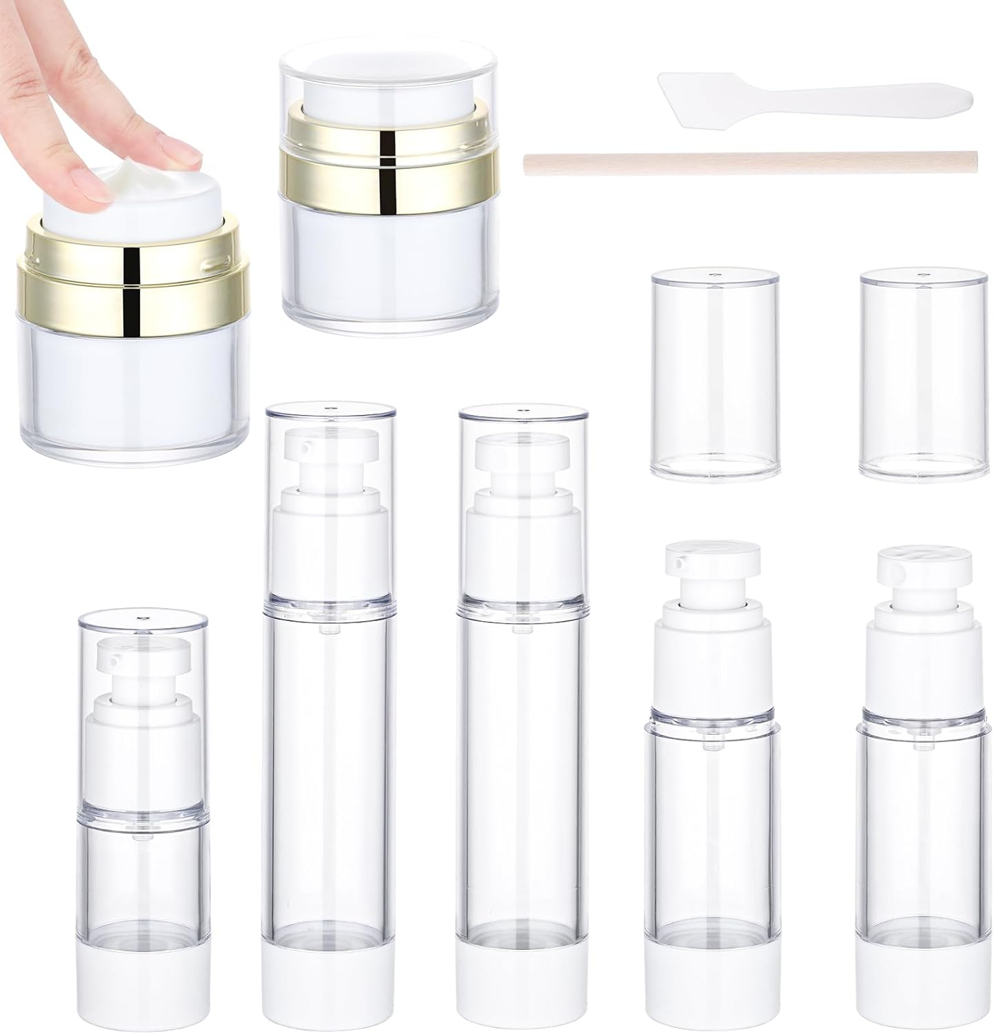Segbeauty 7pcs Vacuum Lotion Dispenser Sprayer Set, Airless Pump Bottles Travel Size, Empty Golden Airless Pump Jar for Creams, Refillable Vacuum Fine Mist Spray Bottle Atomizer 0.5oz 1oz 1.7oz