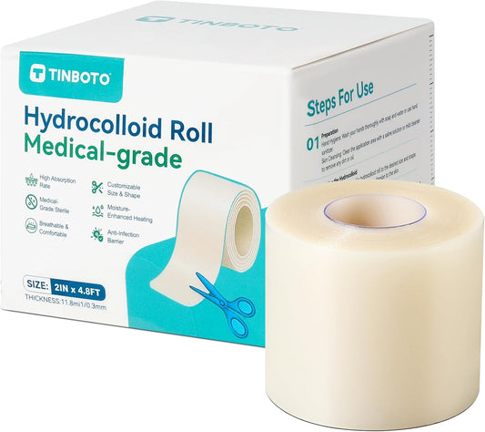 Hydrocolloid Roll for Wound Care, Hydrocolloid Bandages with Self-Adhesive, Cut-to-Size Patch Bandages, Ultra Absorbent, Waterproof, First Aid Kit Essential (2IN*4.8FT)