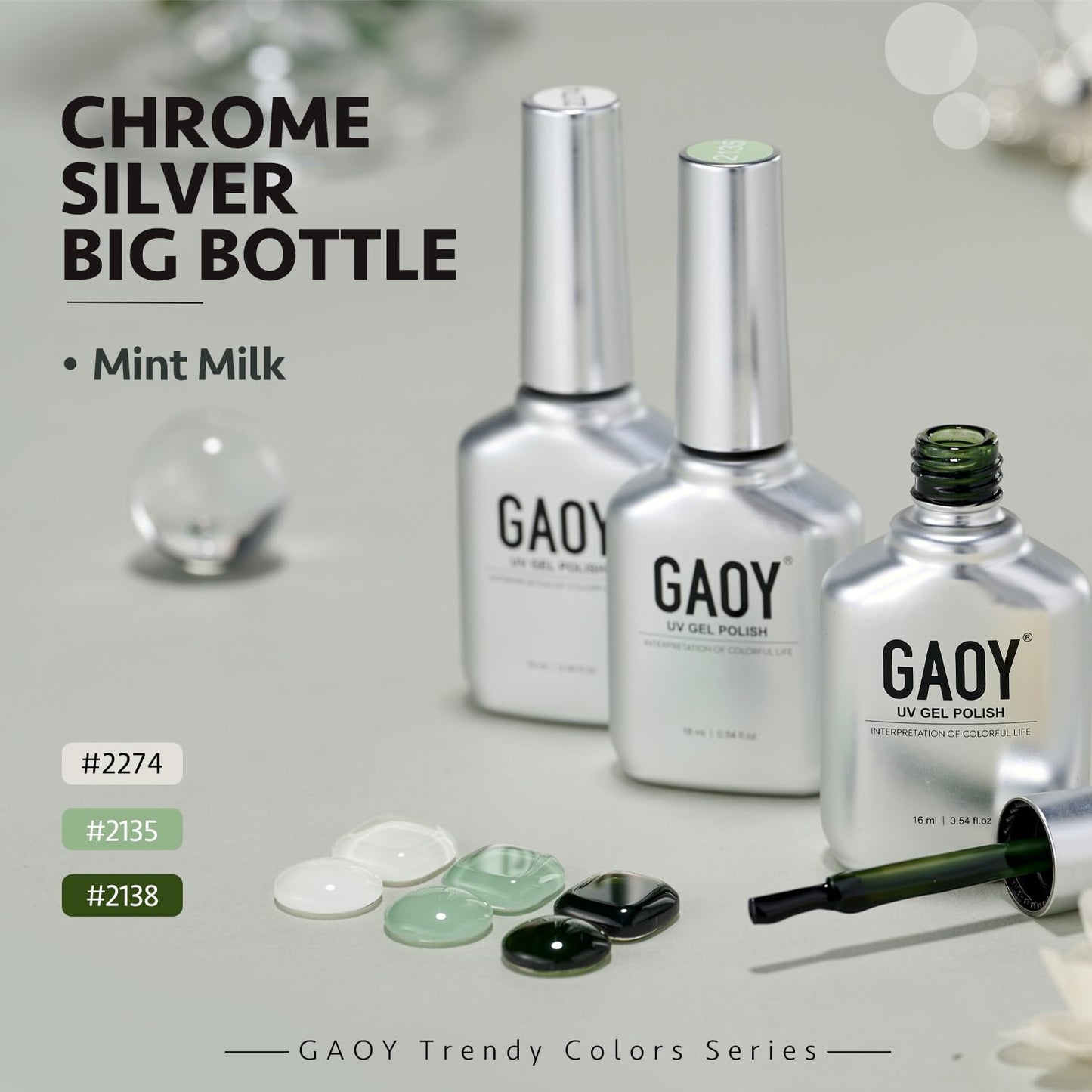 GAOY Gel Nail Polish Kit, 3 Colors 16ml Jelly White Green, Soak Off UV Gel Polish Set - Mint Milk