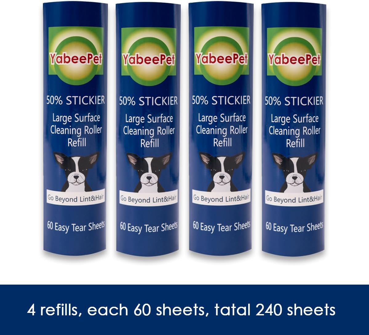 Large Surface Roller Refill for Scotch-Brite 50% Stickier Lint Roller, Works Great On Pet Hair (60 Sheets per Roll, 4 Pack)