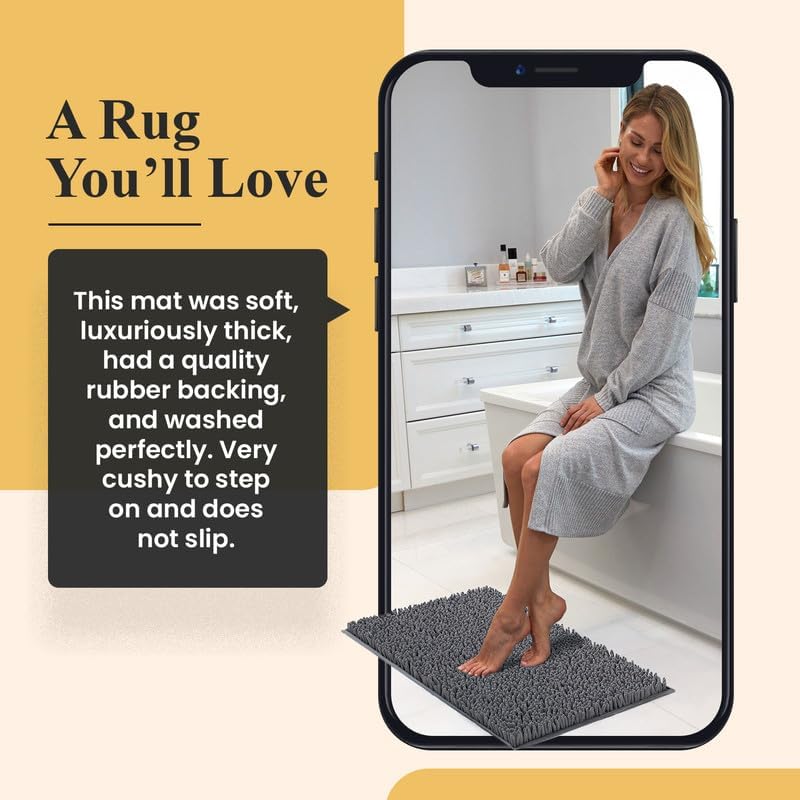 MAYSHINE Plush Shaggy Chenille Bath Mat | Extra Soft, Super Absorbent, Non-Slip Bathroom Rug | Fluffy Microfiber, Area Rug Sets for Bathroom Floor, Kitchen, Living Room | 39"x24" | Charcoal Gray