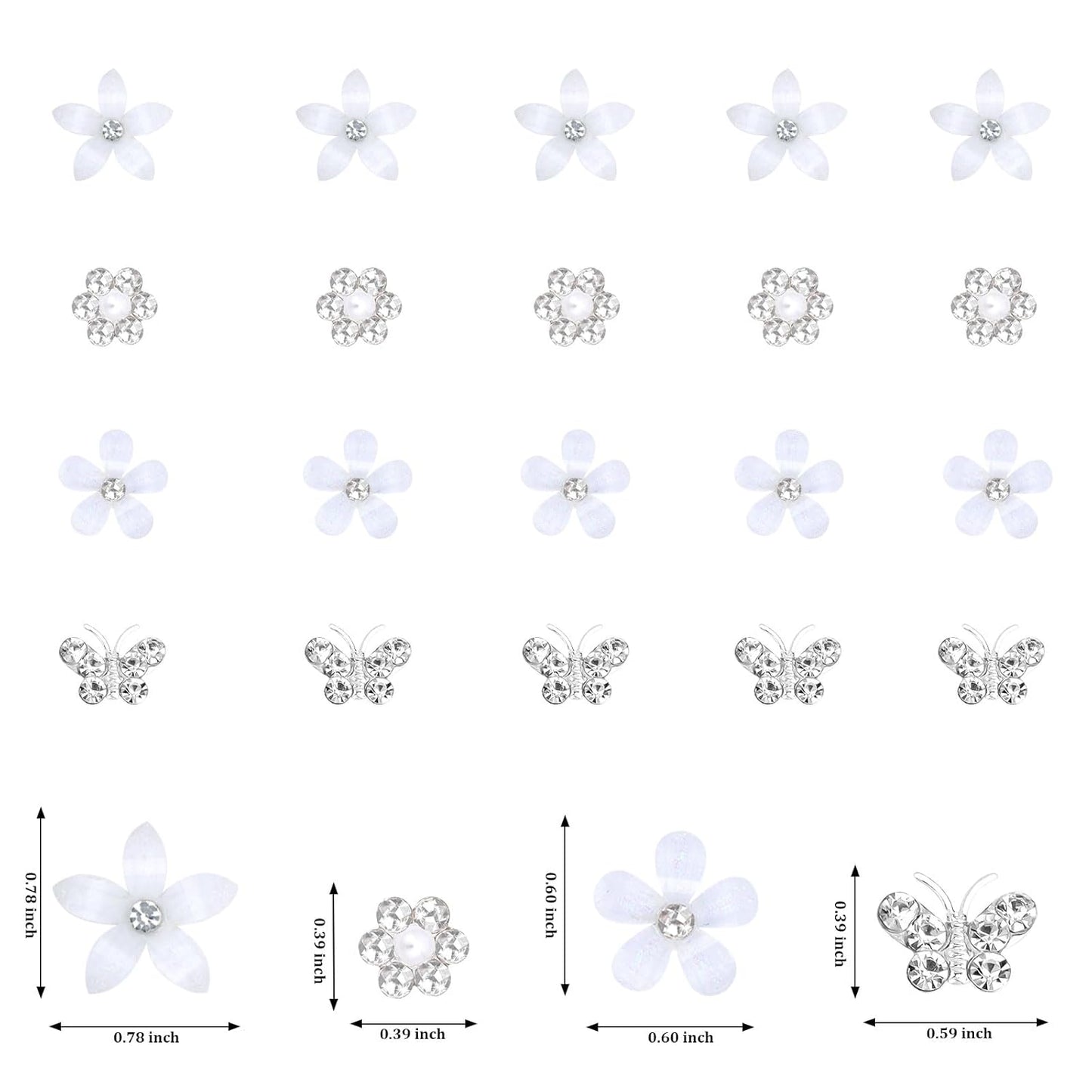 YISSION 20 Pcs Mini Flower Hair Clips Rhinestone Butterfly Hair Pins Small Decorative Hair Clips Wedding Hair Barrettes White Hair Clips Bridal Flower Girl Hair Accessories for Girls Women