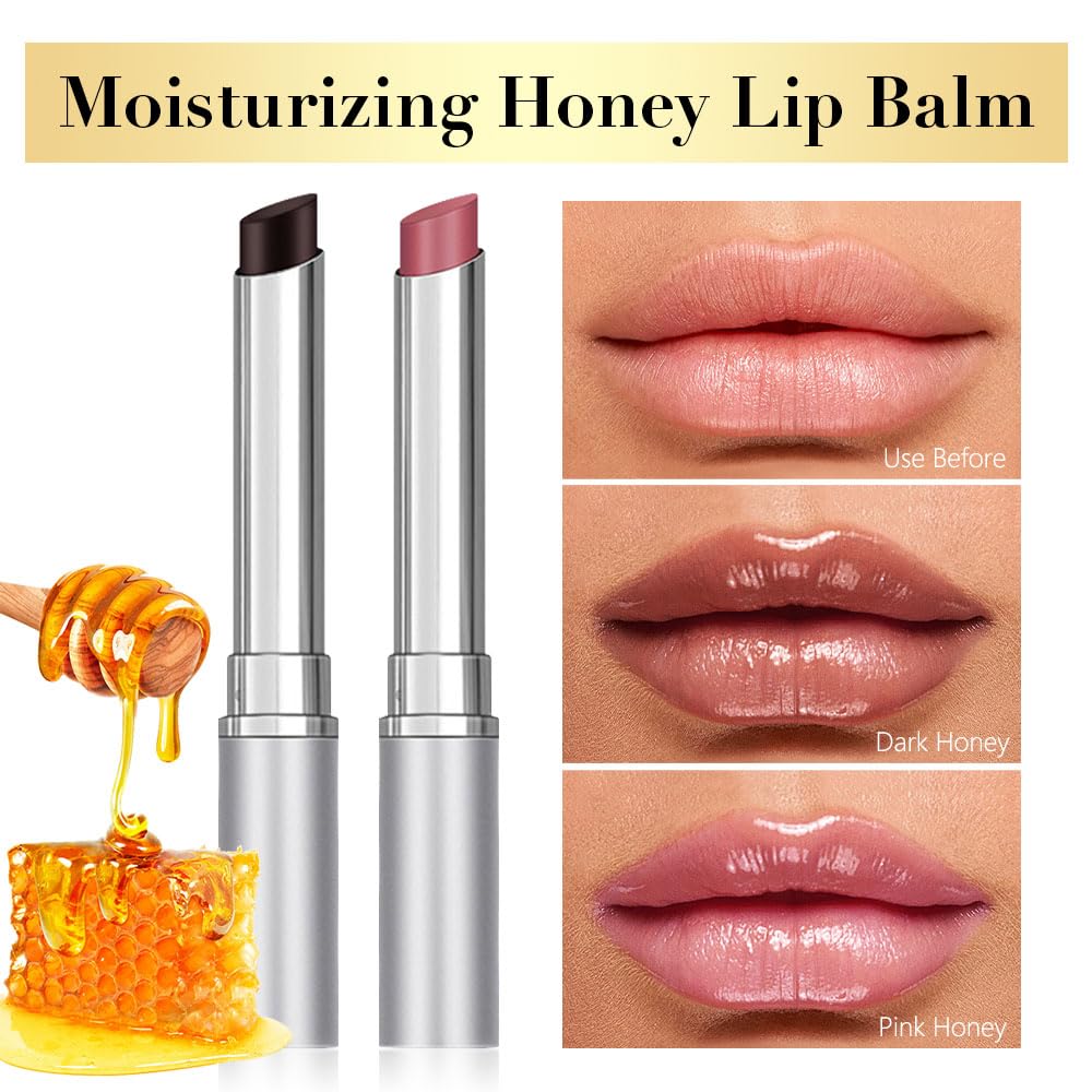2Pcs Black & Pink Cherry Nude Tinted Honey Lip Balm, Sheer Hydrating Moisturizing Lipstick for All Skin Type Natural Cherry Lip Tint Balm Moisturizing Nourishing Lipstick Long Lasting Waterproof