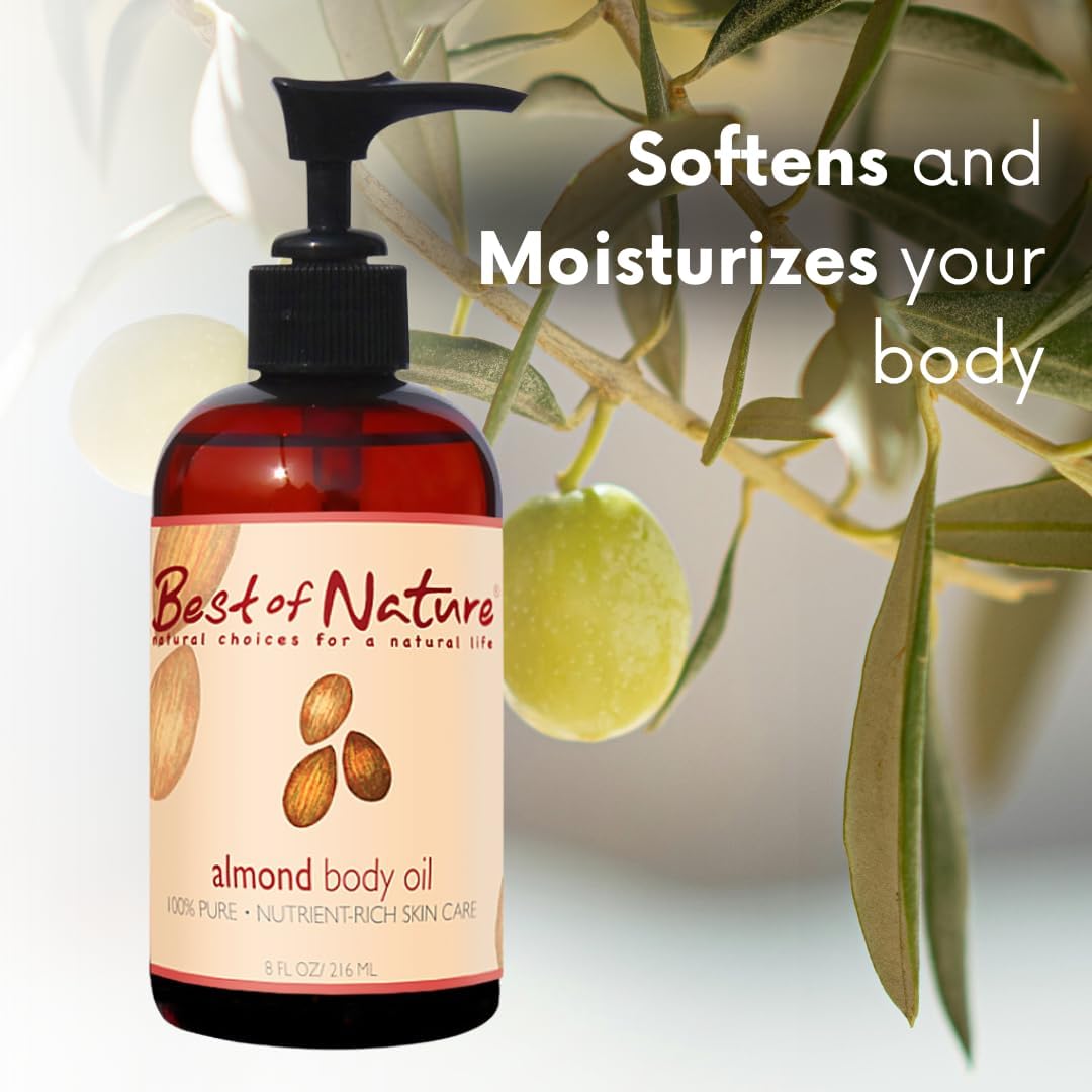 Best of Nature 100% Pure Sweet Almond Oil – Moisturizing Massage & Body Oil, Unscented for Hair, Skin, Face, Soap Making, Aromatherapy, Ideal Carrier for Essential Oils, Half Gallon (64 fl oz)