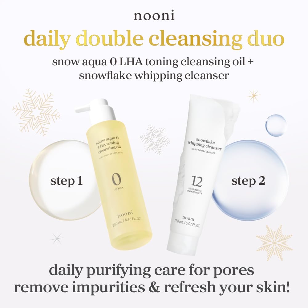 NOONI Facial Cleanser - Double Cleansing Duo Gift Set, 2 in 1 Cleansing Oil & Whipping Foam Cleanser | Korean Skin Care, Face Wash, Makeup Remover, Pore Care, Korean Beauty, Stocking Stuffers