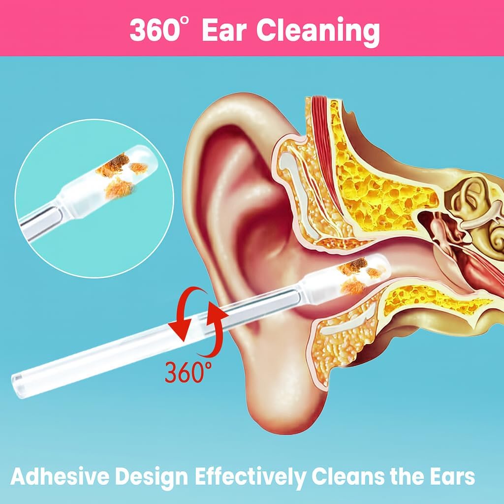 Reusable Ear Wax Removal Swabs, Safe Ear Cleaning Sticks, Adhesive Spiral Ear Sticky Cleaner, Soft Silicone Earwax Remover, 24 Pack
