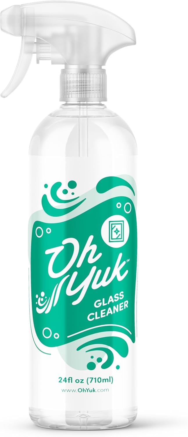 Oh Yuk Glass Cleaner Spray – 24 oz Bottle | Streak-Free Finish, Removes Water Spots, Residue & Fingerprints from Windows, Mirrors & Glass | Vegan, Formulated & Made in USA