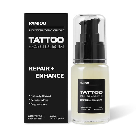 Tattoo Aftercare Serum & Moisturizer For Fresh Tattoo Care, New Tattoo Skin Repair & Anti-Itch, 48% Grape Seed Oil, Tattoo Supplies with Naturally Derived Ingredients, Petroleum Free -1 Fl oz