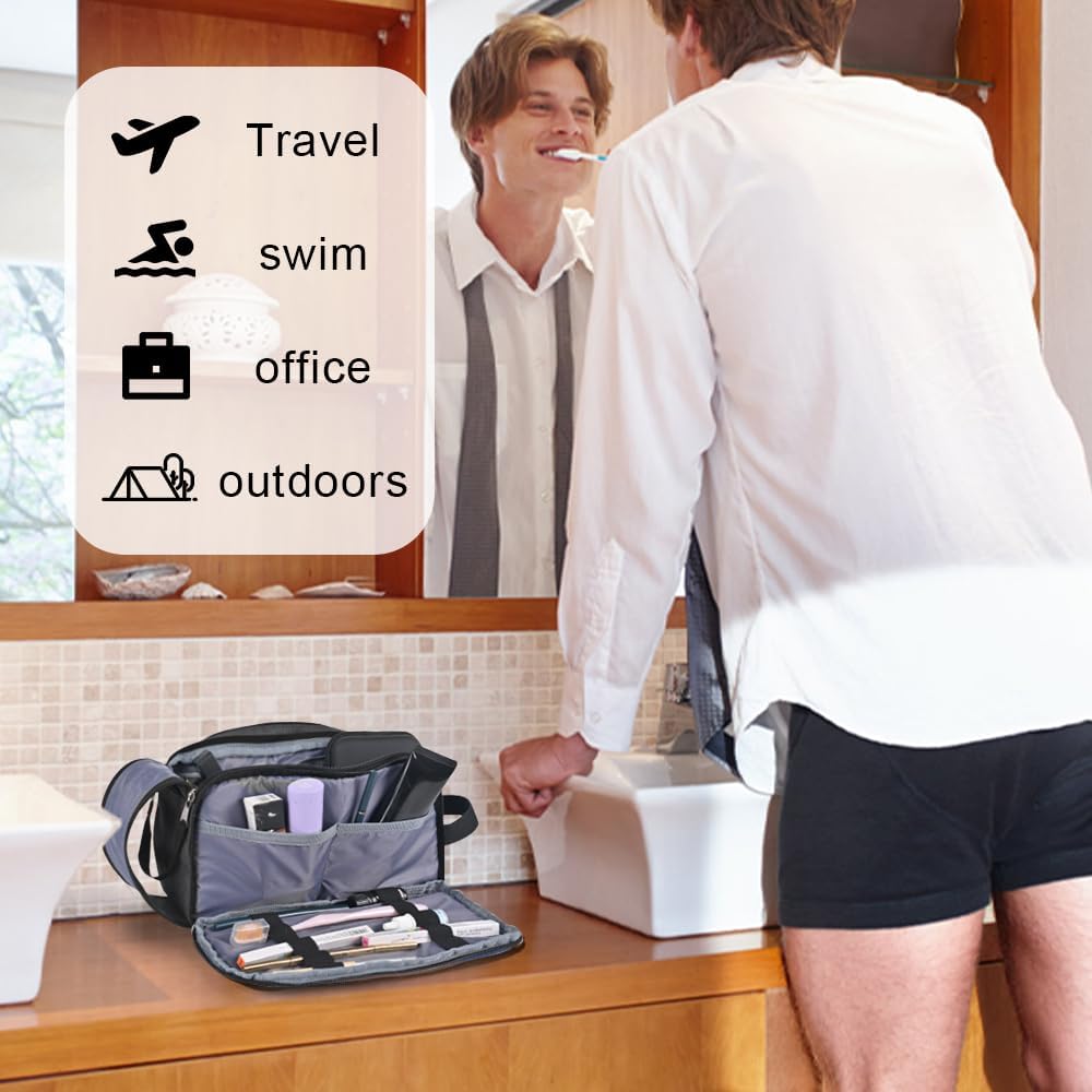 Toiletry Bag for Men Travel Essentials Shaving Dopp Kit Mens Toiletry Travel Bag for Grooming Water Resistant Cosmetic Bag Grey