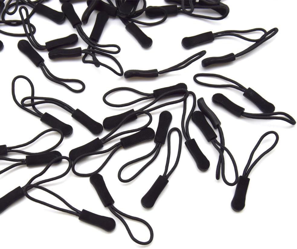 Ruidee 50 Pieces Zipper Pulls Zipper Tabs Zipper Pull Cord Extender Replacement Zipper Pulls for Backpacks, Jackets, Luggage, Purses, Handbags(Black)