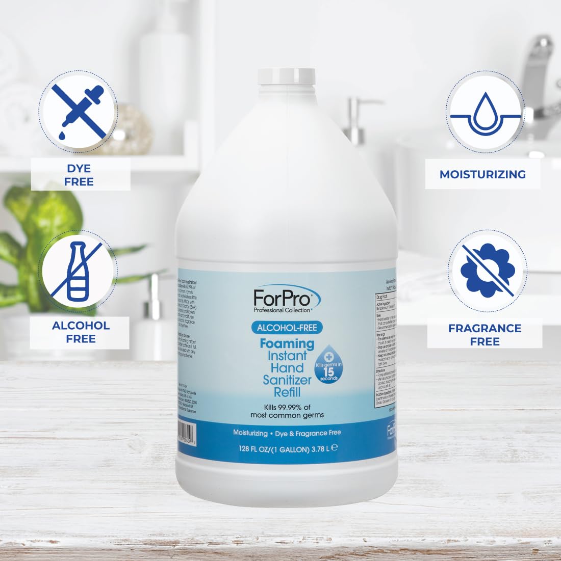 ForPro Professional Collection Alcohol-Free Foaming Instant Hand Sanitizer, Moisturizing, Dye and Fragrance Free Sanitizer, 1 Gallon Refill