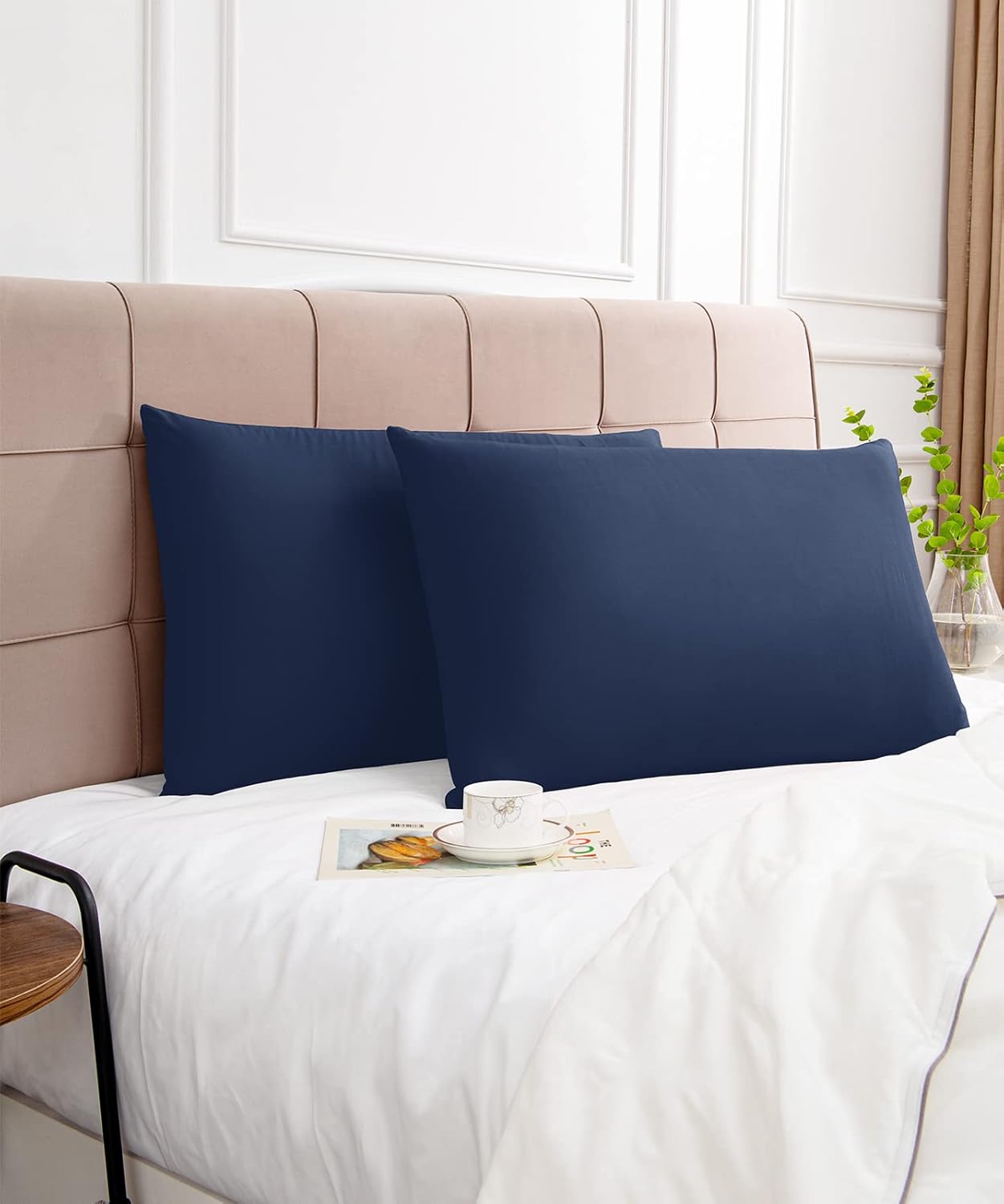 Warmstar Cotton Pillow Cases King Size Set of 2, 600 Thread Count Pillowcases 20x36 Inches, Soft Long Staple Cotton Pillowcases Breathable with Envelope Closure,Navy Blue