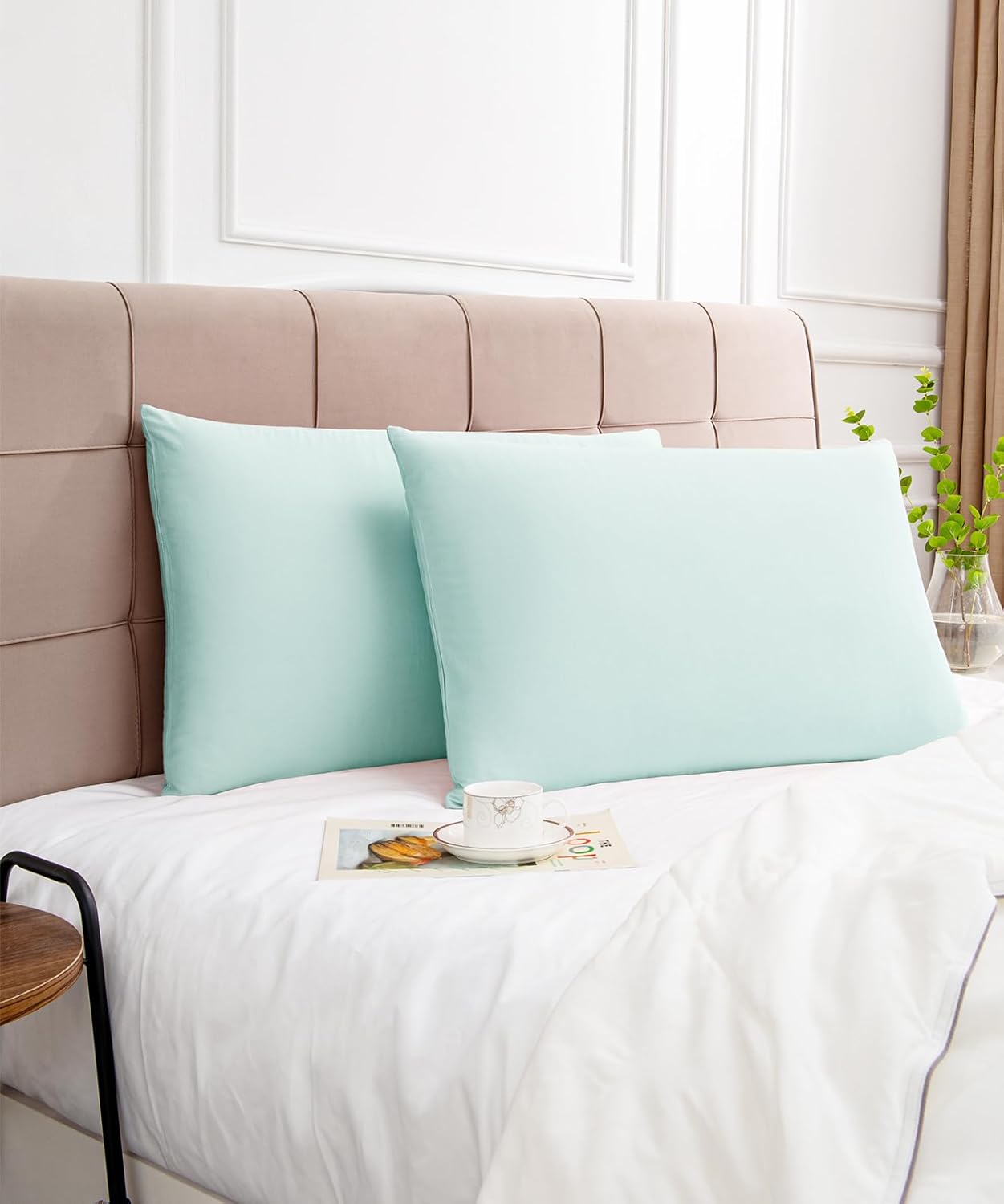 Warmstar Cotton Pillow Cases Queen Size Set of 2, 600 Thread Count Pillowcases 20x30 Inches, Soft Long Staple Cotton Pillowcases Breathable with Envelope Closure,Lagoon