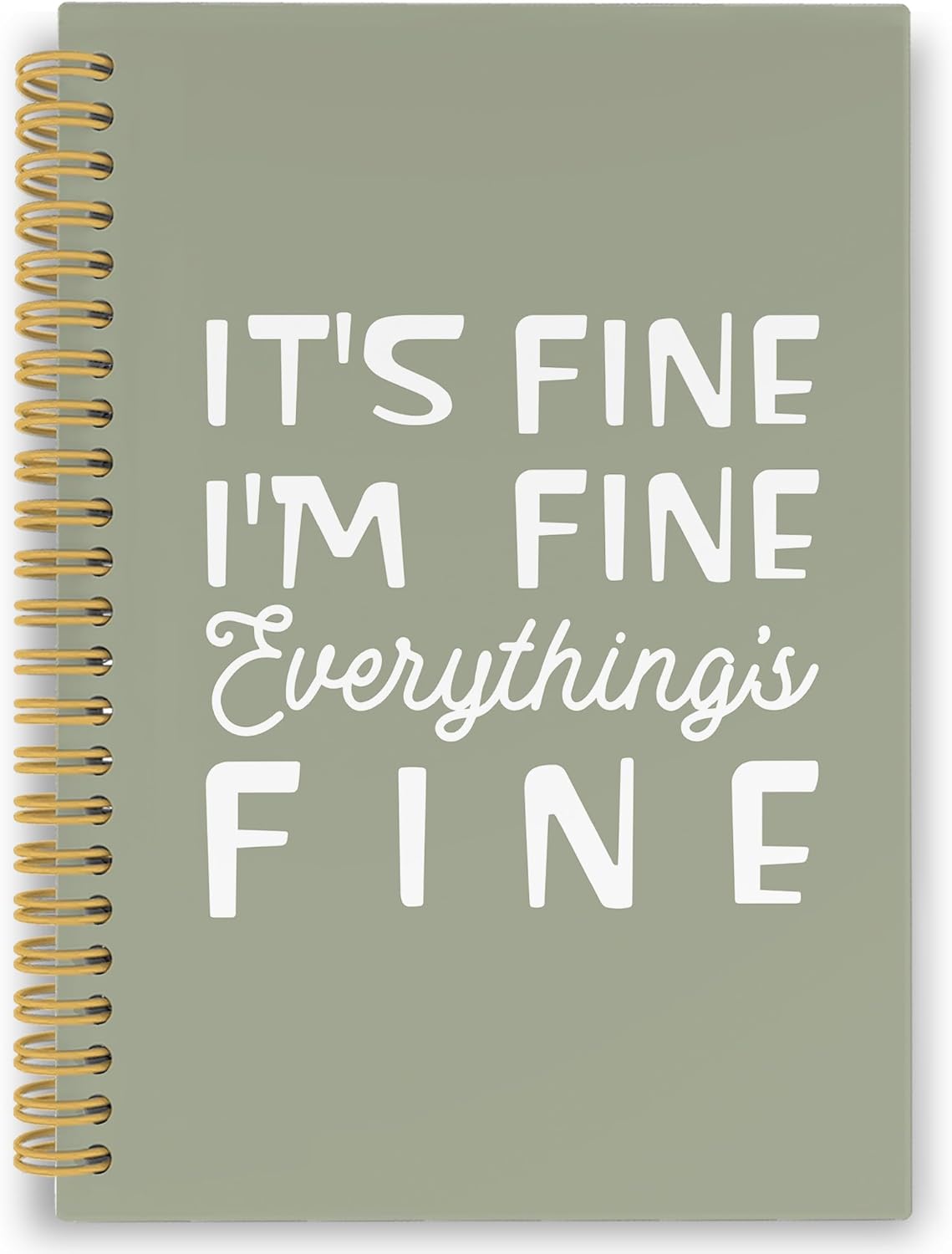 XPH Funny Green Spiral Notebook, It's Fine I'm Everything Is Fine Journaling Notebooks for Women Men, Humorous Hardcover Journals for Office 160 Pages 5.5 x 8.3 Inch, Sarcastic Gifts for Coworkers