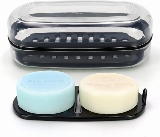 OZNER Clear Travel Soap Case Compatible with Kitsch - Leak-Proof Multi-Use Soap Holder with Draining Layer for Shampoo Bars, Gym, Travel & Camping(Transparent White,1 Pack)