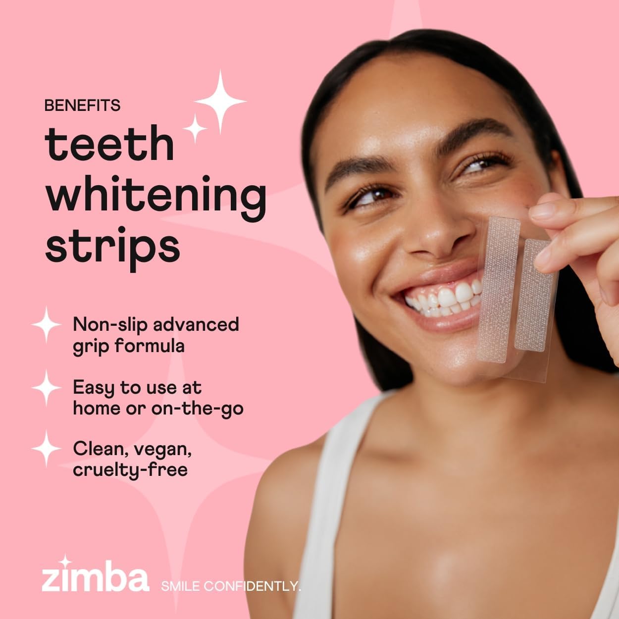 Zimba Teeth Whitening Strips Vegan Whitening Strip Enamel Safe Teeth Whitening Hydrogen Peroxide Teeth Whitener for Coffee, Wine, and Other Stains, 28 Strips (14 Day Treatment), Peach