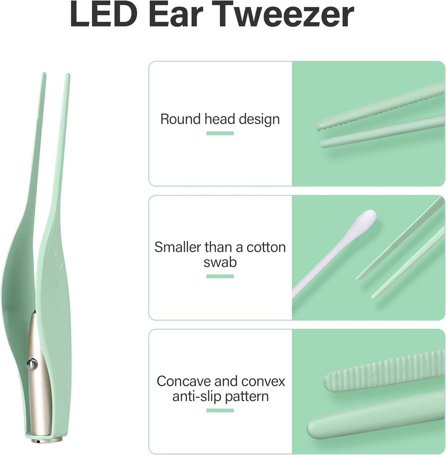 POZILAN Ear Cleaning Kit with LED Light - 15 Pack Ear Wax Removal Kit for Kids and Adults, Earwax Spoon Digger & Tweezers for Ear Cleaning Tool Present Set(Green)