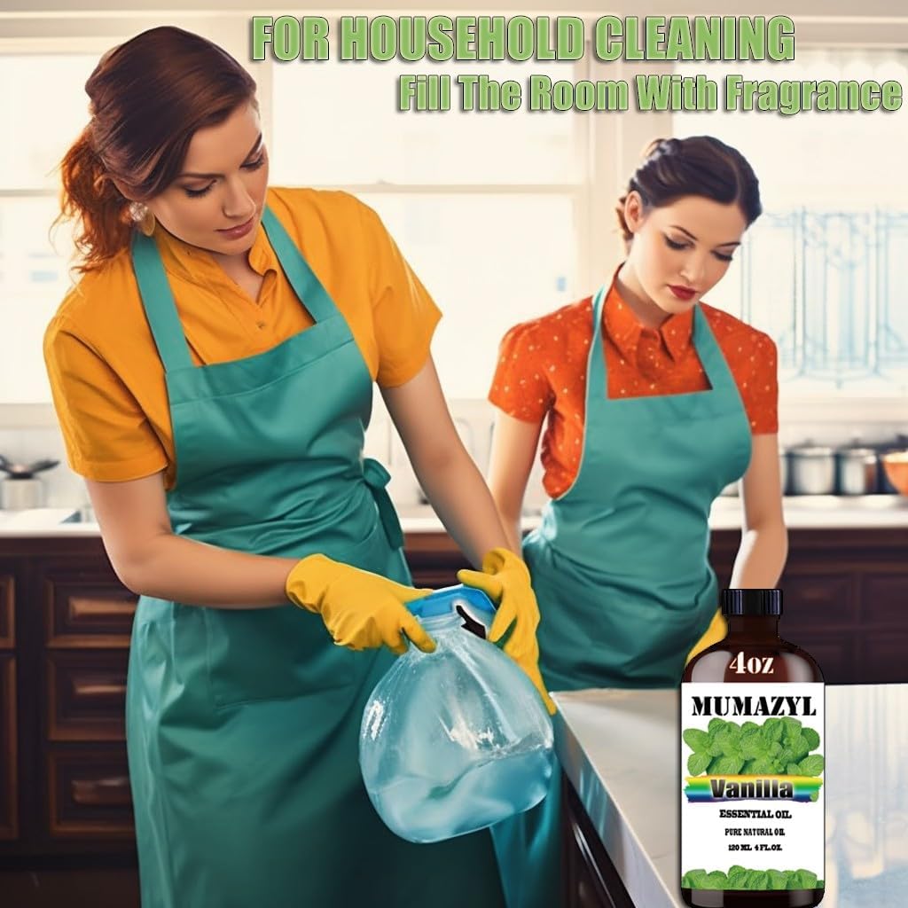 Vanilla Essential Oil, Vanilla Oil 4 Fl Oz 120ML for Diffuser Humidifier Yoga Cleaning DIY Candle Soap Making Essential Oils