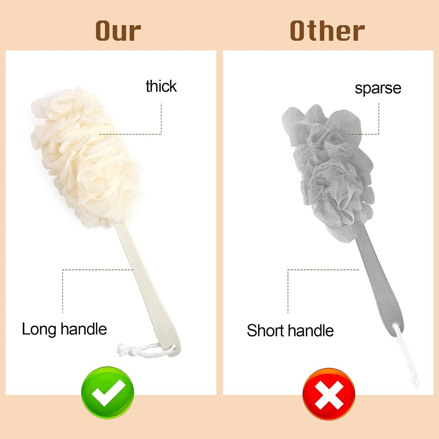 2Pack Back Scrubber for Shower,PIPUHA Loofah Sponge Shower Brush Using Body Exfoliating with Long Handle, Loofah on a Stick for Men Women, Bathing Accessories for Body Brushes (Blue and White)