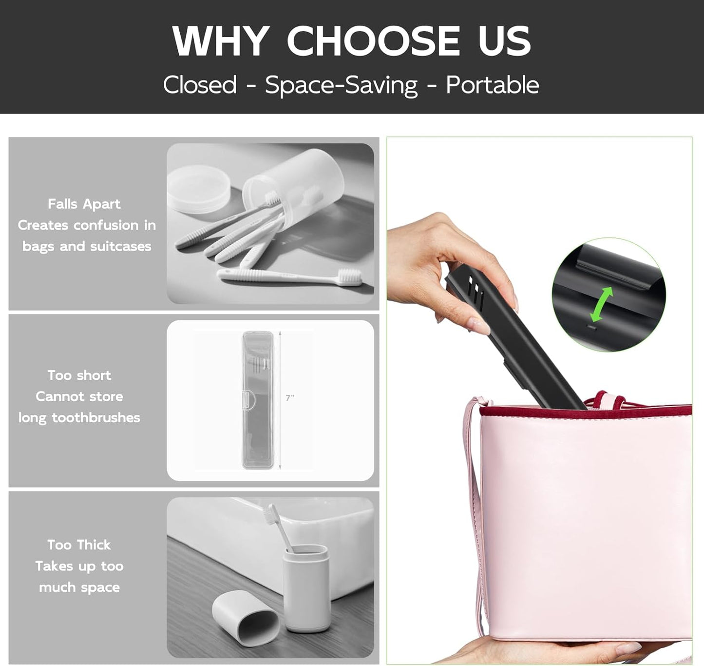 Travel Toothbrush Case, Portable Toothbrush Holder, Durable Aluminum Toothbrush Storage Box, Small Breathable Manual Toothbrush Container for Traveling, School, Camping, Business Trip - Black