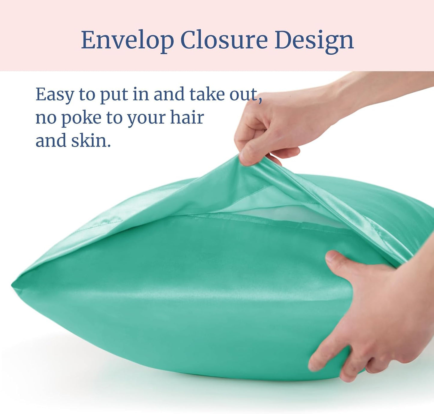 BEDELITE Satin Pillowcase for Hair and Skin, Super Soft and Cooling Similar to Silk Pillow Cases 2 Pack with Envelope Closure, Gift for Women Men(20"x26" Standard Size, Turquoise)