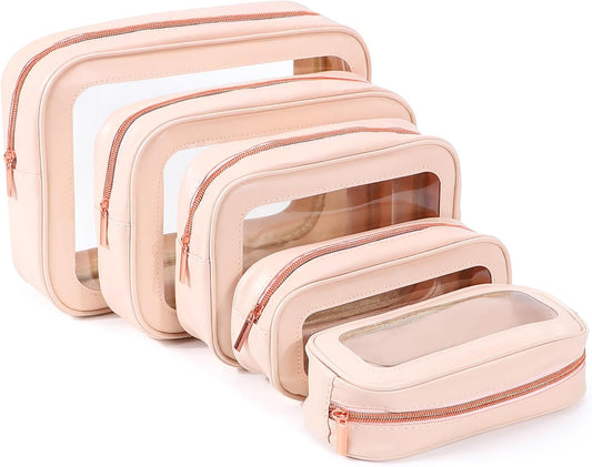 5PCS Clear Toiletry Bag,TSA Approved Travel Makeup Pouch with Zipper for Cosmetics and Toiletries,Diaper Bag Organizer Pouch Set,Women's Purse Organizer and Clear Car Bag