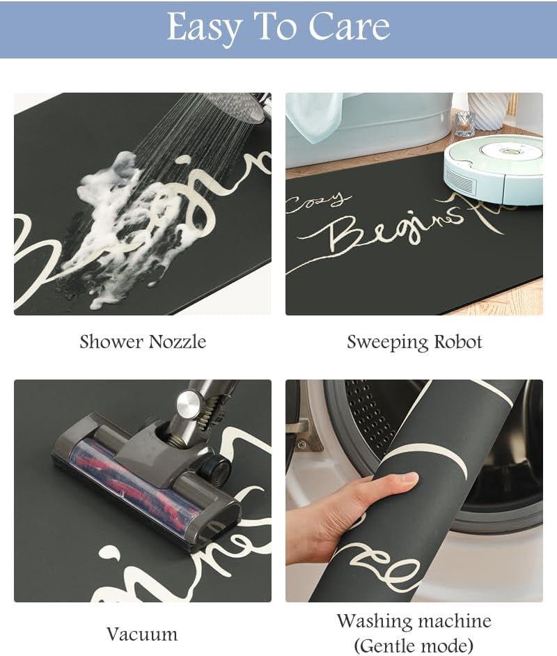 MontVoo-Bath Mat Rug Long Non Slip Super Absorbent Bathroom Runner Stain Resistant Quick Dry Thin Bathroom Mat Fit Under Door-17"x50",Black