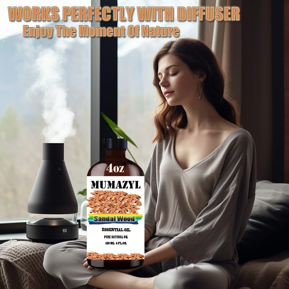 Sandalwood Essential Oil, Sandalwood Oil 4 Fl Oz 120ML for Diffuser Humidifier Yoga Cleaning DIY Candle Soap Making Essential Oils
