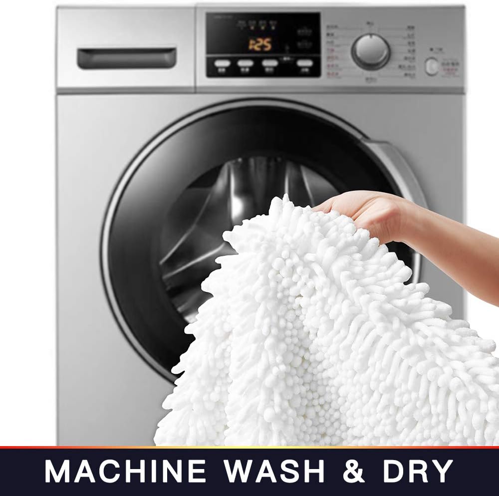 Walensee Bathroom Contour Rug Non Slip Toilet U Shaped Bath Mat (20x24, White) Water Absorbent Super Soft Shaggy Chenille Machine Washable Dry Extra Thick Perfect Absorbant Best Plush Carpet