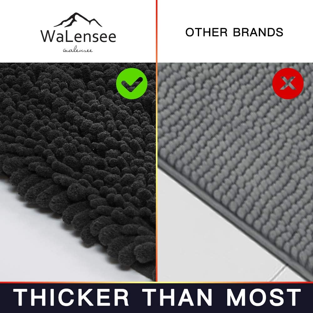 Walensee Large Bathroom Rug Non Slip Bath Mat (72x24 Inch Black) Water Absorbent Super Soft Shaggy Chenille Machine Washable Dry Extra Thick Perfect Absorbant Best Plush Carpet for Shower Floor