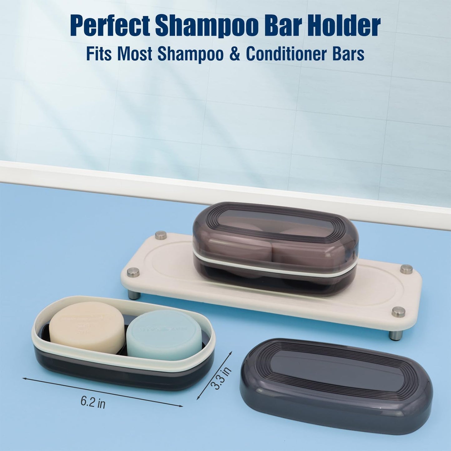 Shampoo Bar Holder Travel Case for Two Bars – Compatible with Kitsch Solid Shampoo & Conditioner Bars, Large Soap Container for Bathroom or Travel (1 Pack, Black Style A-Large)
