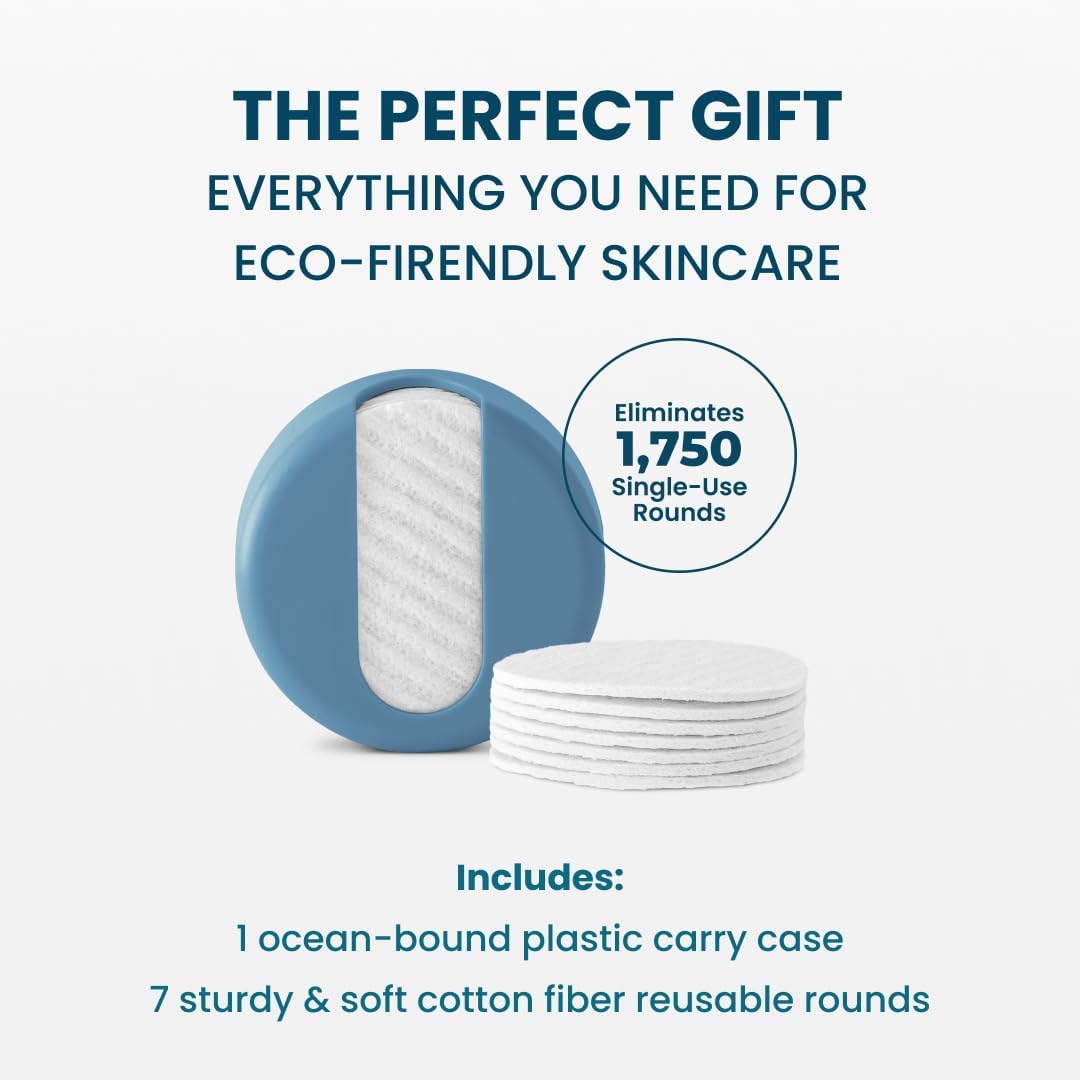 LastRound® 7 Sustainable Reusable Cotton Rounds for Facial Cleansing – Zero-Waste Eco-Friendly Makeup Remover Pads for All Skin Types with Travel Storage Case