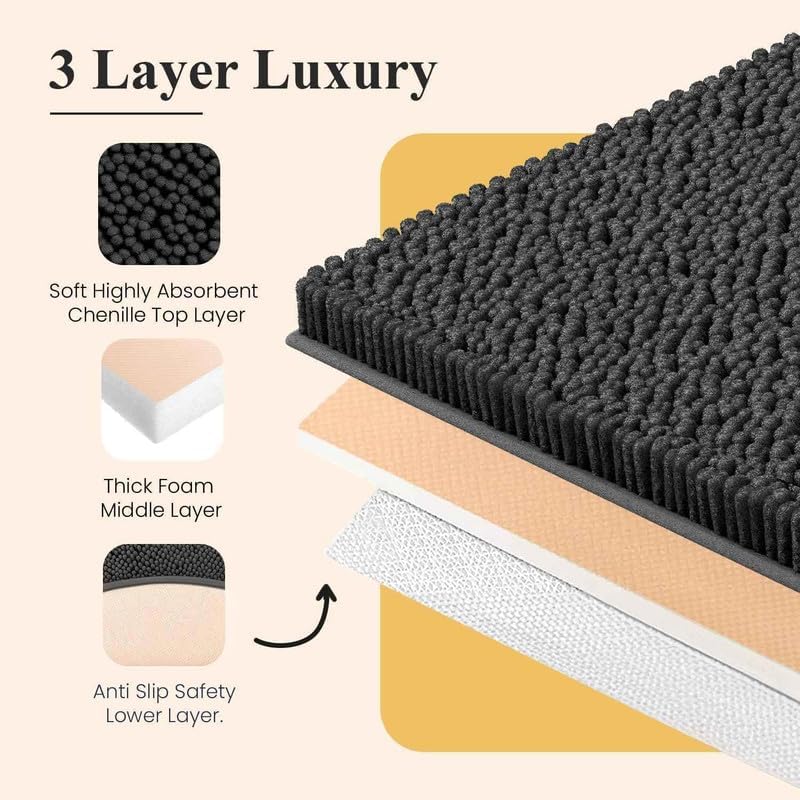 MAYSHINE Bathroom Rug Set 24x16, Soft Plush Chenille Bath Mat, PVC Non-Slip Backing, Absorbent, Washable, Quick-Dry, Sage Green