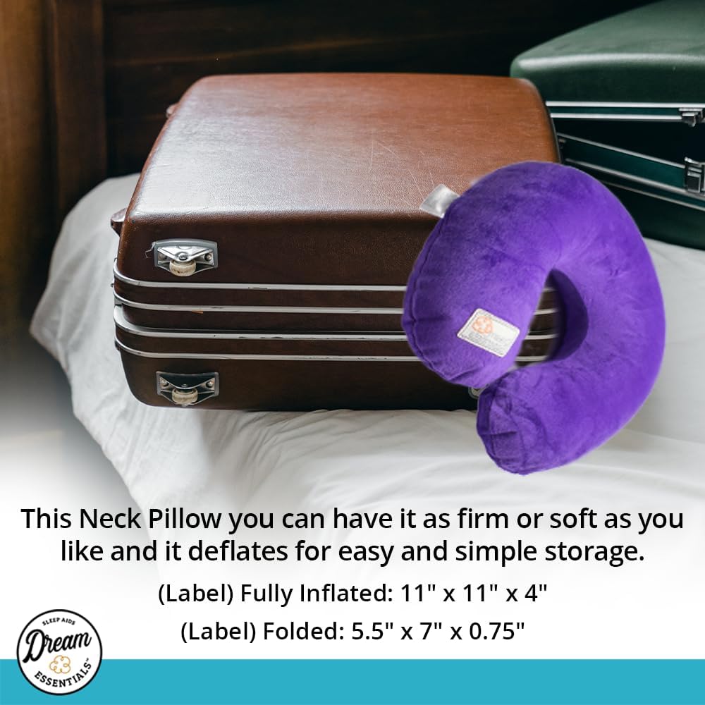 Wild Essentials Inflatable Travel Neck Pillow, U-Shape with Washable Soft Cover (Purple)